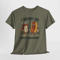 Funny I Squirt on Juicy Wieners shirt – vintage cartoon ketchup and hotdog adult humor tee