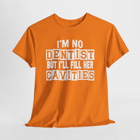 Orange t-shirt with white text on a light gray background