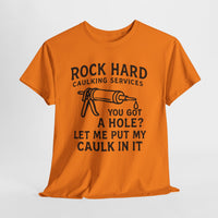 Orange t-shirt with black text and graphic on a white background