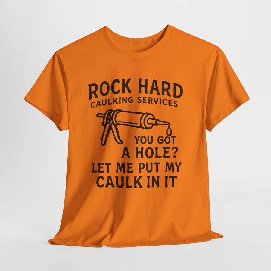 Orange t-shirt with black text and graphic on a white background