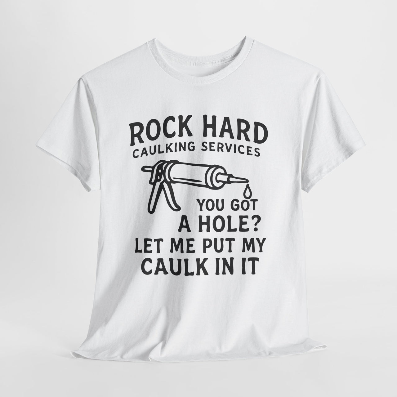 White t-shirt with black text and graphic on a white background