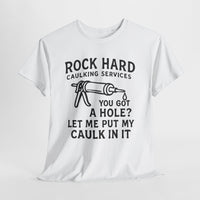 White t-shirt with black text and graphic on a white background