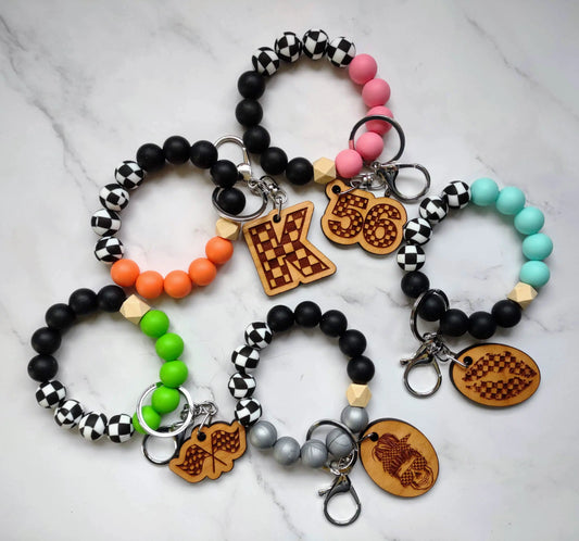 Racing Themed Silicone Bead Wristlet with Solid Cherry Wood Charm - Equinsity Designs